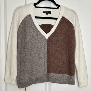 Central Park West Brown Beige V-neck Color Block Sweater S